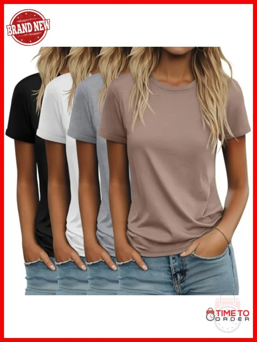 4 Pack Women's Cotton Blend Short Sleeve Tunic Tops Crewneck Loose Fit Basic